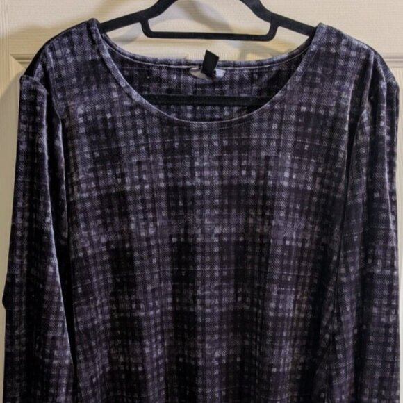 Intro Womens Size XL Long Sleeve Velour Hi/Lo Blouse Gray/Black - Picture 1 of 6